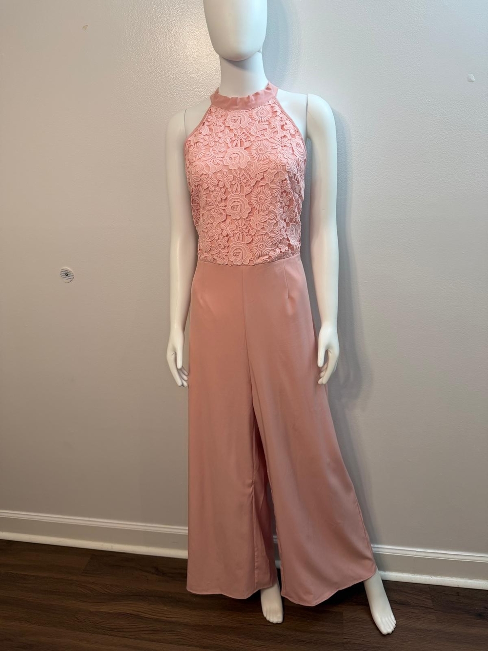 Pink Lace Halter Jumpsuit